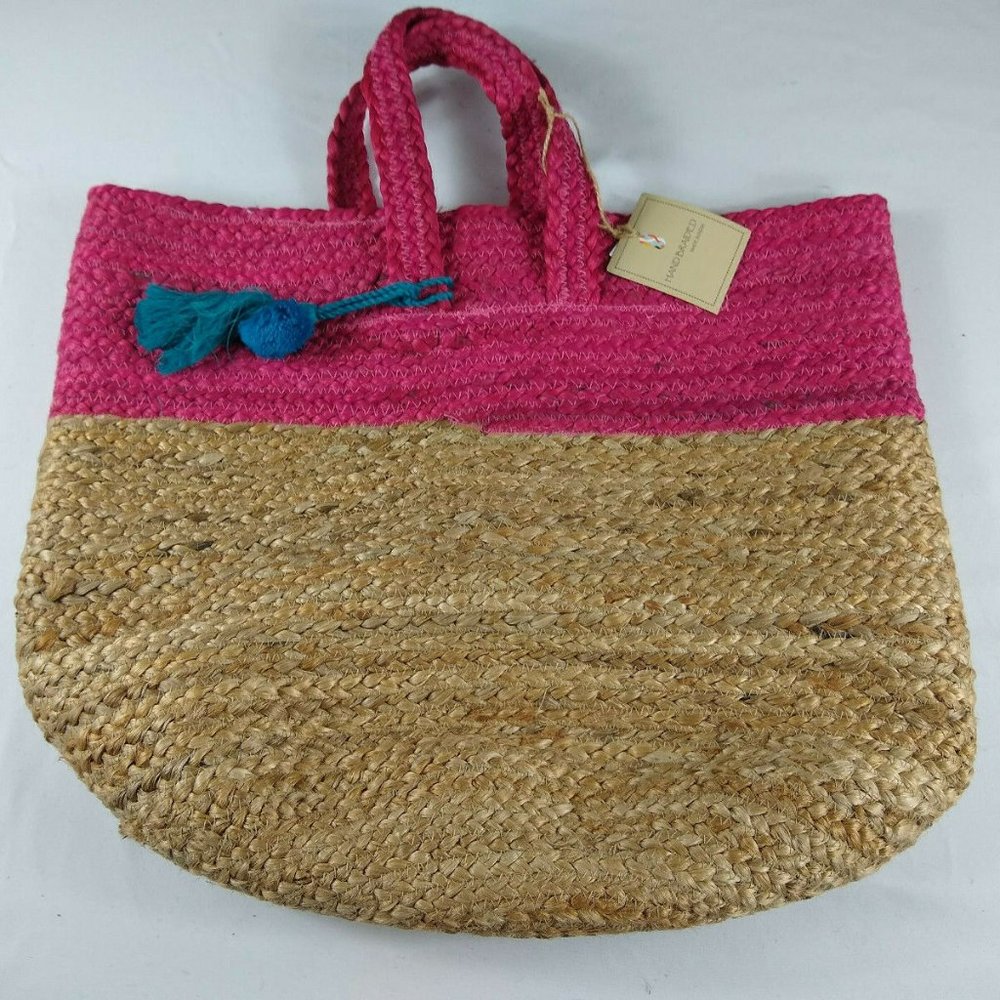 New Natural 100% Jute Hand Braided Beach Boho Tote